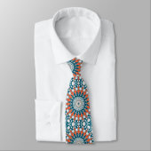 Cravate Mandala géométrique sarcelle et orange (Attaché)