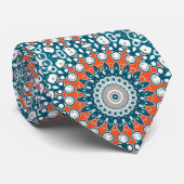 Cravate Mandala géométrique sarcelle et orange (Roulé)