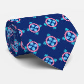 Cravate Mandala, Indigo Blue, Turquoise & Rose en quatre p (Roulé)