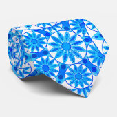 Cravate Mandala motif, cobalt, turquoise et blanche (Roulé)