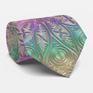 Cravate Mandala pourpre rose iridescent d'or vert
