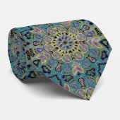 Cravate Mandala pourpre turquoise de pentagone étoilé d'or (Roulé)