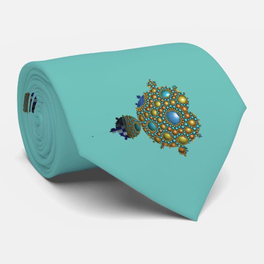 Cravate Mandelbrot Fractal Apollonian Sphere Blue Gold (Roulé)