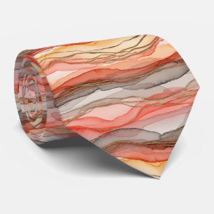 Cravate Marbre Abstrait Or Veiné Terre Cuite Chaud