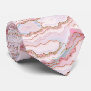 Cravate Marbre Agate Moderne Bleu Rose Collection Or