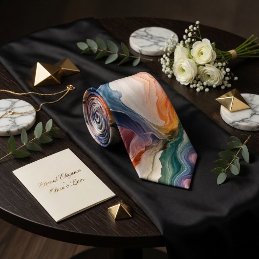 Cravate Marbre Agate Ton Terre Abstrait Éthéré Fluide