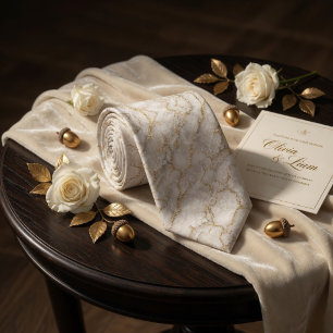 Cravate Marbre Blanc de Luxe et Veines d'Or Liquide