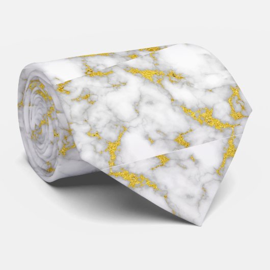 Cravate marbré blanc et or (Roulé)
