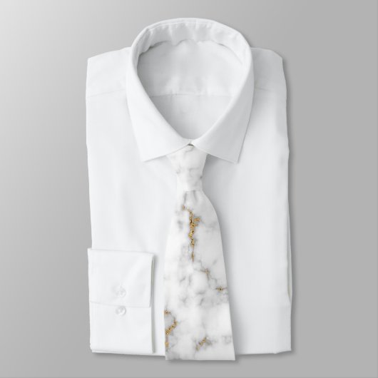 Cravate Marbre blanc Gris & Or Veining Monogramme Mariage (Attaché)