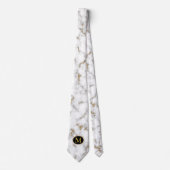 Cravate Marbre blanc Gris & Or Veining Monogramme Mariage (Devant)