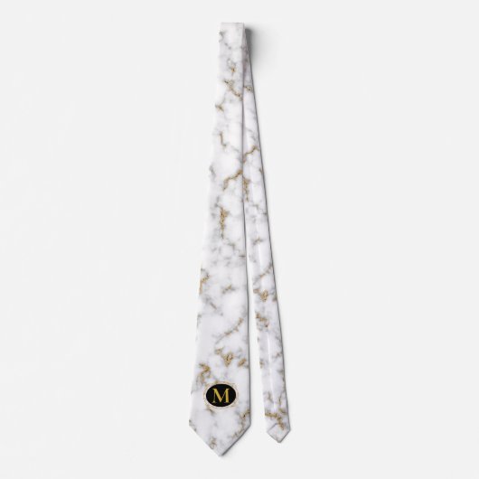 Cravate Marbre blanc Gris & Or Veining Monogramme Mariage (Devant)