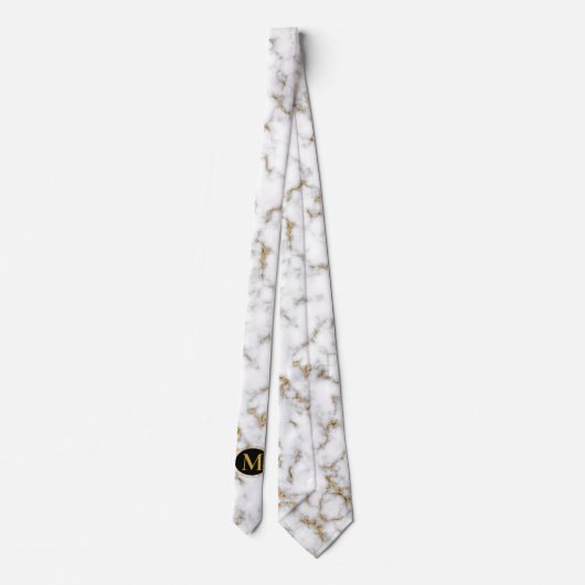 Cravate Marbre blanc Gris & Or Veining Monogramme Mariage (Dos)