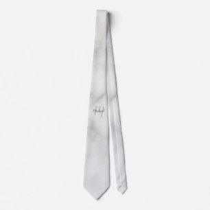 Cravate Marbre blanc Moderne Script Monogramme et nom