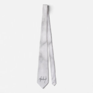 Cravate Marbre blanc Moderne Script Monogramme et nom