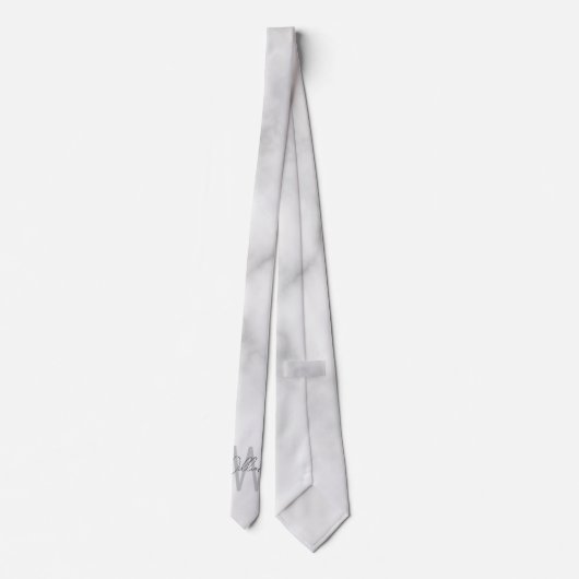 Cravate Marbre blanc Script Monogramme personnalisé et nom (Dos)