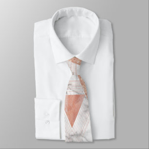 Cravate marbre blanc tendance triangles or rose géométriqu