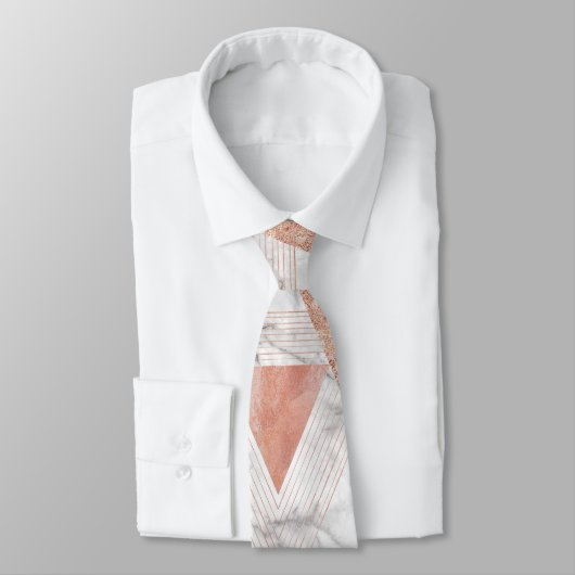 Cravate marbre blanc tendance triangles or rose géométriqu (Attaché)