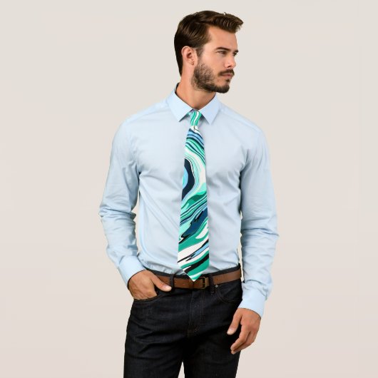 Cravate Marbre bleu, Turquoise, turquoise et blanc (En situation)