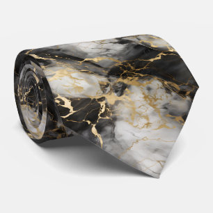Cravate Marbre de luxe blanc, or et noir élégant