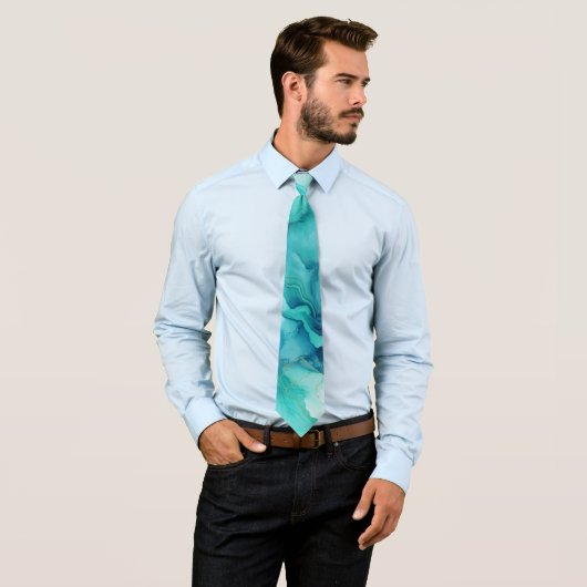 Cravate Marbre d'encre Mint Aqua (En situation)