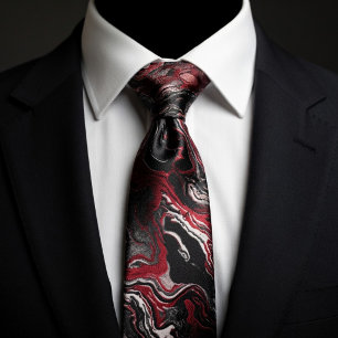 Cravate Marbre élégant à tourbillons rouges et noirs