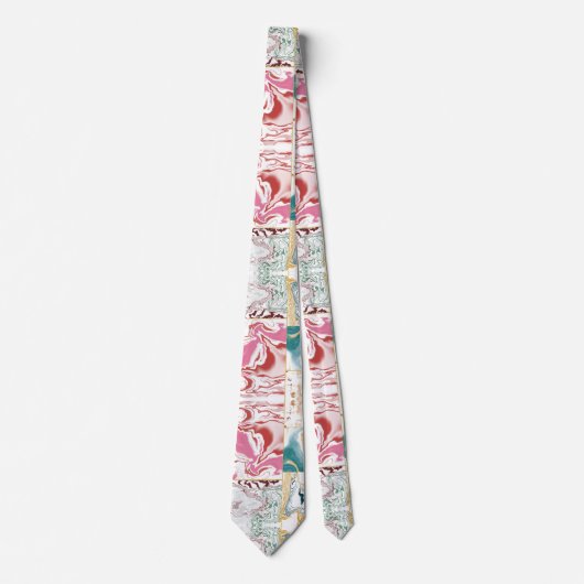 Cravate Marbre fluide tourbillonnant sarcelle et or rose d (Devant)
