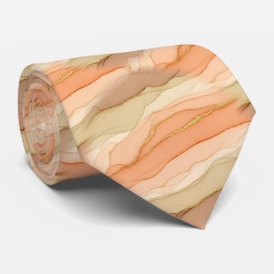 Cravate Marbre Veine d'Or Terracotta - Luxe Chaud (3)