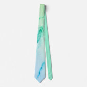 Cravate Marbre vert turquoise, aquarelle motif abstrait (Devant)