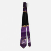 Cravate Marbre Violet Noir Agate Glam Paillettes Dorées (Devant)