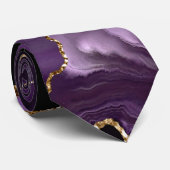 Cravate Marbre Violet Noir Agate Glam Paillettes Dorées (Roulé)