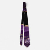 Cravate Marbre Violet Noir Agate Glam Paillettes Dorées (Dos)