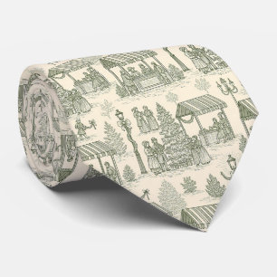 Cravate Marché de Noël Classique Toile en Vert et Crème