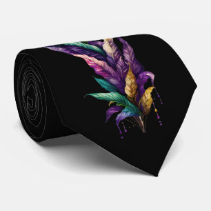 Cravate Mardi Gras Aquarelle Feuille Or Vert pourpre
