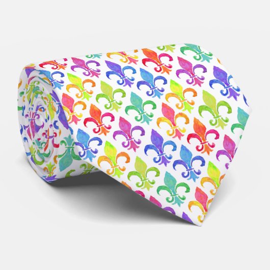 Cravate Mardi Gras Arc-en-ciel Fleur de lis Motif (Roulé)