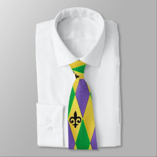 Cravate Mardi Gras Arlequin Fleur De Lis Coloré