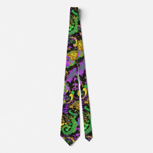Cravate Mardi Gras Couleurs Damask Dragon, Papillon, Serpe (Devant)