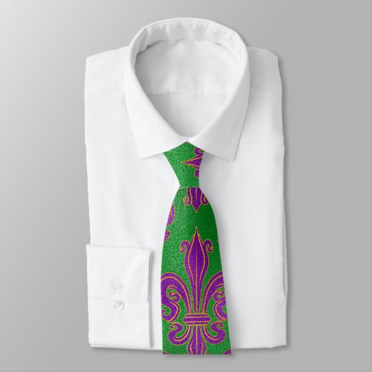 Cravate Mardi Gras Cravate, Mardi Gras Vert Violet Fleur (Attaché)