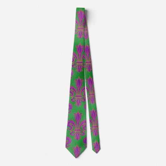 Cravate Mardi Gras Cravate, Mardi Gras Vert Violet Fleur (Devant)