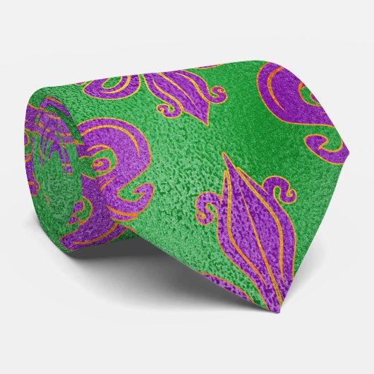 Cravate Mardi Gras Cravate, Mardi Gras Vert Violet Fleur (Roulé)