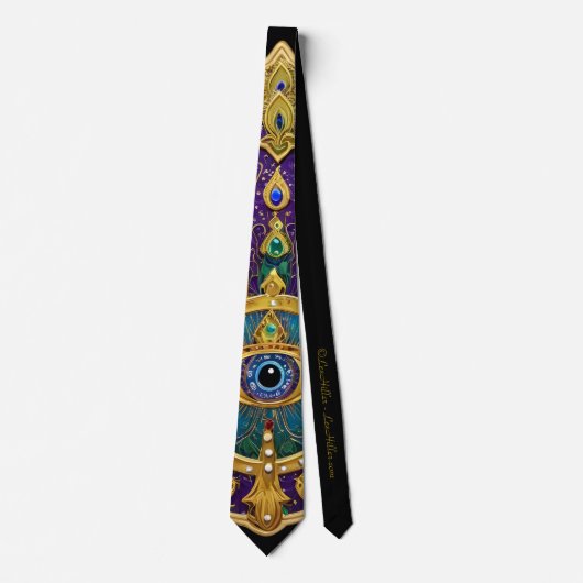 Cravate Mardi Gras Gold violet vert Hamsas Art (Devant)