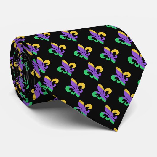 Cravate Mardi Gras Mardi Vert Violet Fleur De Lis (Roulé)