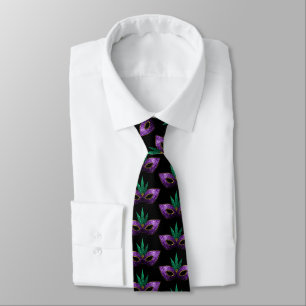 Cravate Mardi Gras Masque violet vert étincelles noir 2 cô