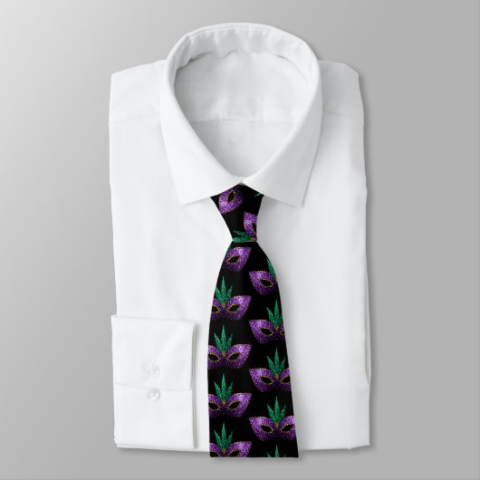Cravate Mardi Gras Masque violet vert étincelles noir 2 cô (Attaché)