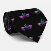 Cravate Mardi Gras Masque violet vert or éclaboussures mot (Roulé)