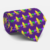 Cravate Mardi Gras vert jaune violet fleur de lis (Roulé)