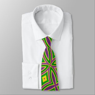 Cravate Mardi Gras Vert Jaune violet Motif