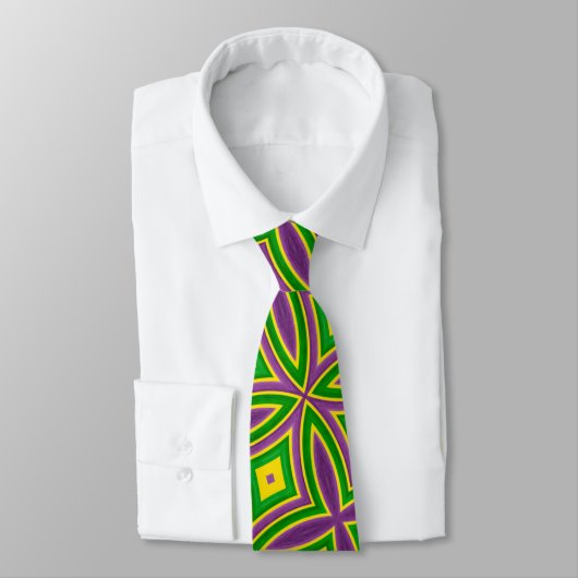 Cravate Mardi Gras Vert Jaune violet Motif (Attaché)