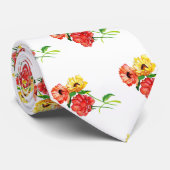 Cravate Marguerite rouge et jaune gras (Roulé)