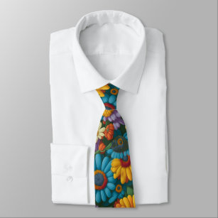 Cravate Marguerites colorées de style les années 70 rétro