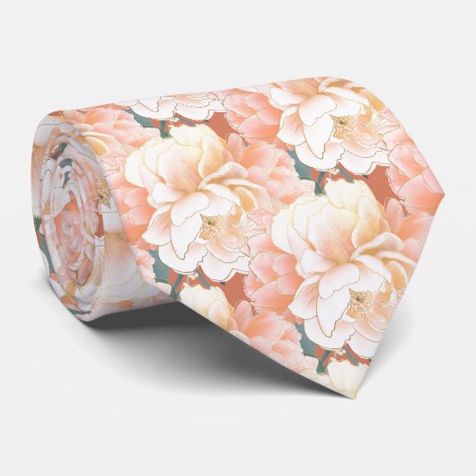 Cravate Mariage à motif floral de terracotta Peony (Roulé)